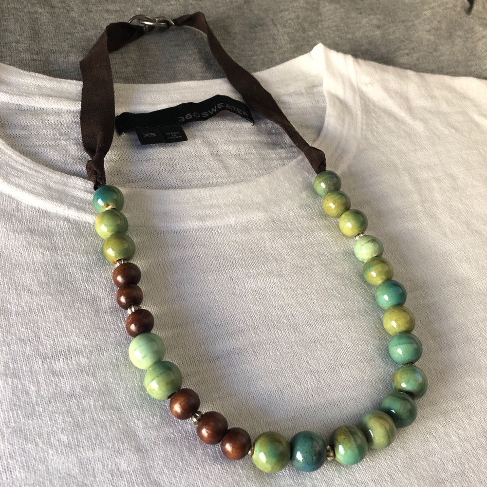 Statement Multi Green Ceramic Beaded Necklace